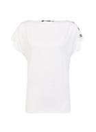 Dorothy Perkins White Button Shoulder T-shirt
