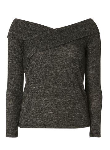 Dorothy Perkins Charcoal Brushed Cross Bardot Top