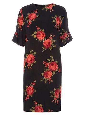 Dorothy Perkins *tall Red Rose Print Shift Dress