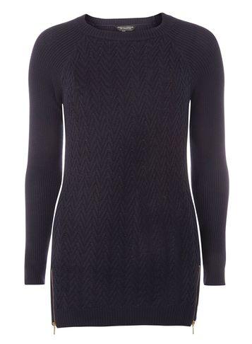 Dorothy Perkins Navy Chevron Zip Side Jumper