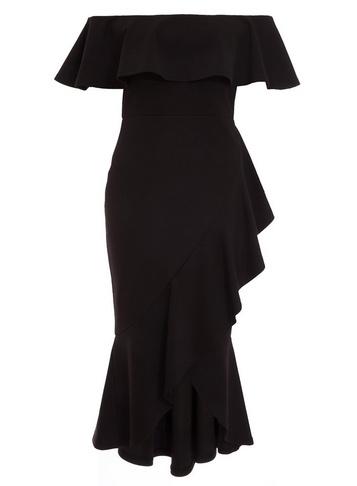 *quiz Black Frill Midi Bardot Dress