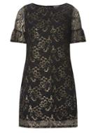 Dorothy Perkins Petite Gold Metallic Lace Shift Dress