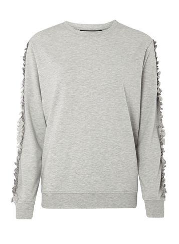 Dorothy Perkins *tall Breast Cancer Care Grey Ruffle Sleeve Jumper