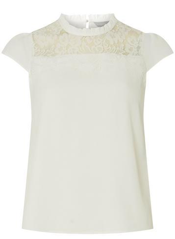 Dorothy Perkins Petite Ivory Lace Trim Top