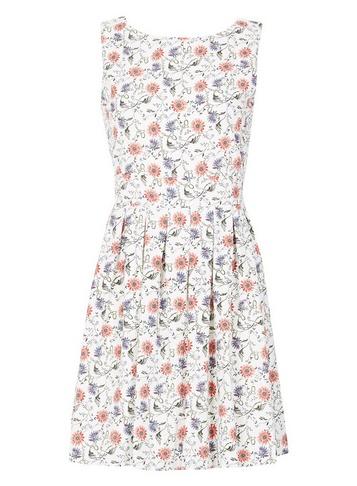 *tenki White Floral Print Skater Dress