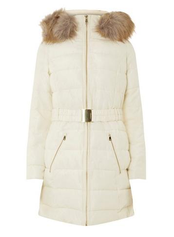 Dorothy Perkins Cream Belted Padded Coat