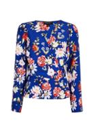 Dorothy Perkins *cobalt Blue Floral Print Wrap Blouse