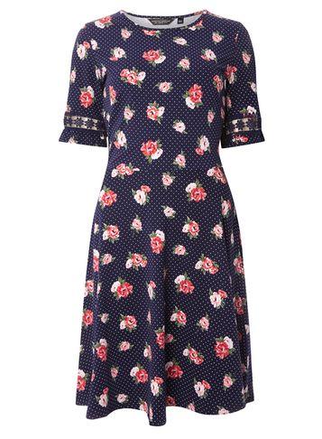 Dorothy Perkins *tall Navy Spot And Floral Dress