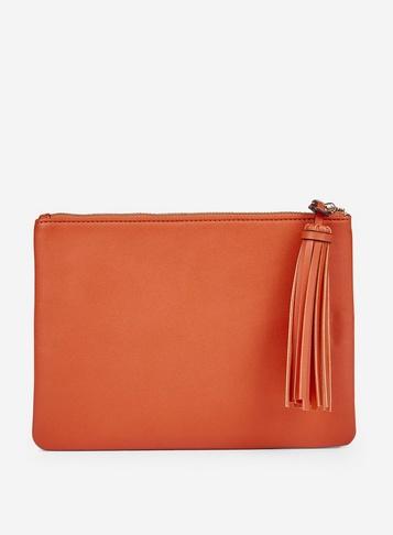 Dorothy Perkins Orange Tassel Clutch Bag