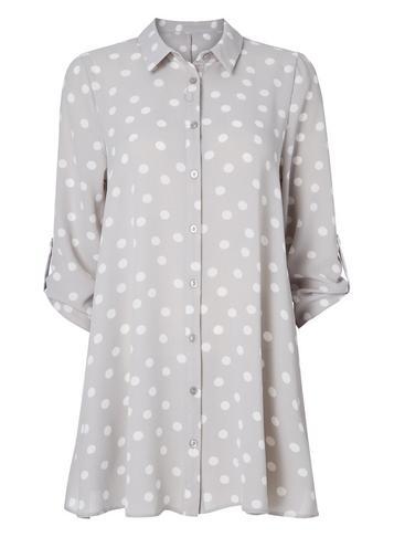 Dorothy Perkins *roman Originals Silver Tunic Polka Dot Shirt