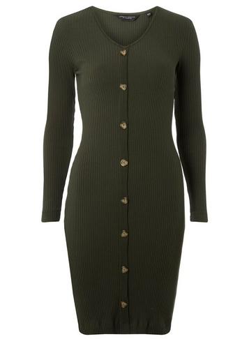 Dorothy Perkins Green Horn Ribbed Bodycon Dress