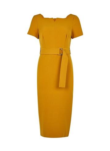 Dorothy Perkins Petite Yellow Square Neck Belted Shift Dress