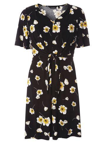 Dorothy Perkins Black Printed Knot Front Fit & Flare Dress