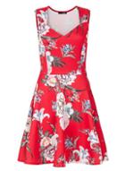 Dorothy Perkins *quiz Red Floral Print Skater Dress