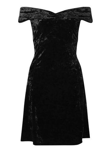 Dorothy Perkins Black Velvet Bardot Skater Dress