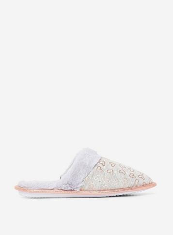 Dorothy Perkins Grey Foil Heart Mules