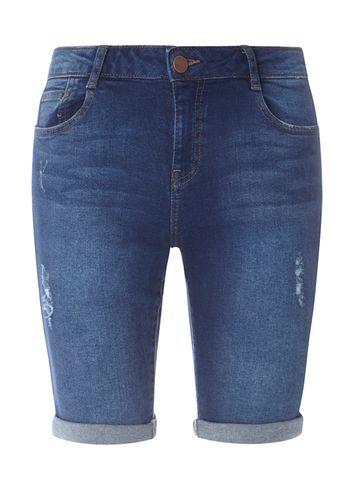 Dorothy Perkins Petite Mid Wash Abrasion Knee Length Shorts