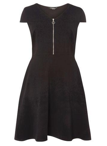 Dorothy Perkins Dp Curve Black Zip Front Fit And Flare Dress