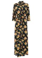 Dorothy Perkins Green And Yellow Floral Print Shirt Maxi Dress