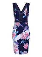 *little Mistress Navy Floral Print Bodycon Dress