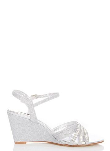 *quiz Silver Diamante Wedge Sandals