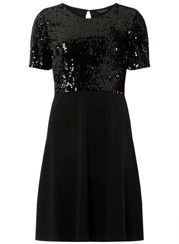 Dorothy Perkins Black Sequin Top Skater Dress