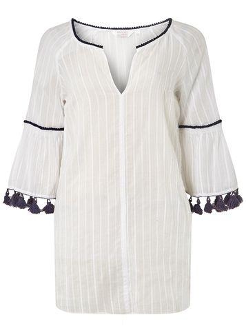 Dorothy Perkins *navy Tassel Trim Ivory Cover Up