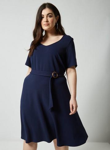 Dorothy Perkins *dp Curve Navy Horn Buckle Dress