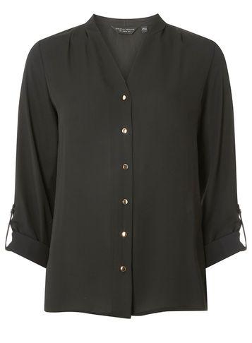 Dorothy Perkins Black Pleated Collarless Shirt