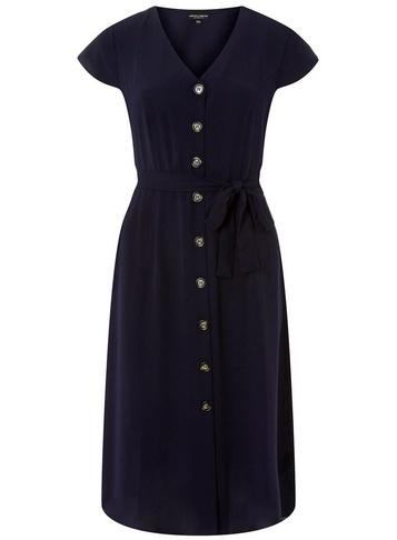 Dorothy Perkins Navy Horn Button Midi Shirt Dress