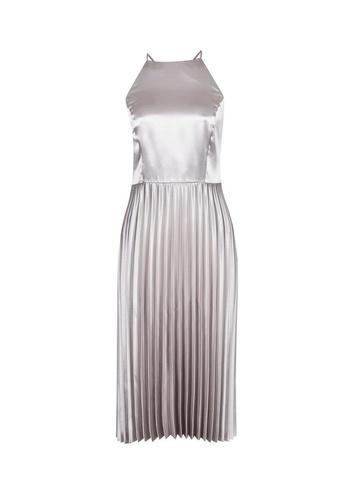 *luxe Silver Pleat Halter Neck Midi Skater Dress