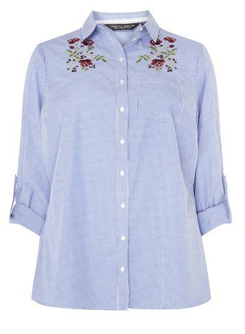 Dorothy Perkins Dp Curve Blue Rose Embroidered Shirt