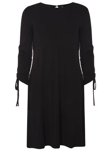 Dorothy Perkins Black Rouched Sleeve Swing Dress