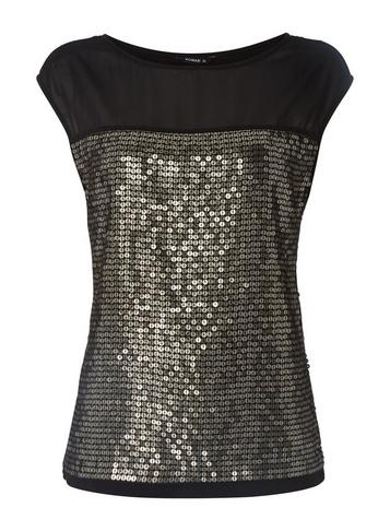 Dorothy Perkins *roman Originals Black Sequin Front Top