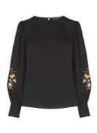 Dorothy Perkins Black Embroidered Blouson Sleeve Top