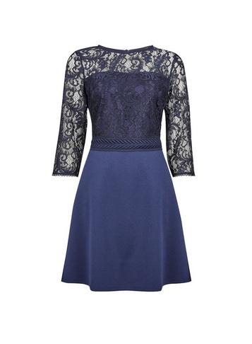 Dorothy Perkins *blue Trim Front Lace Skater Dress