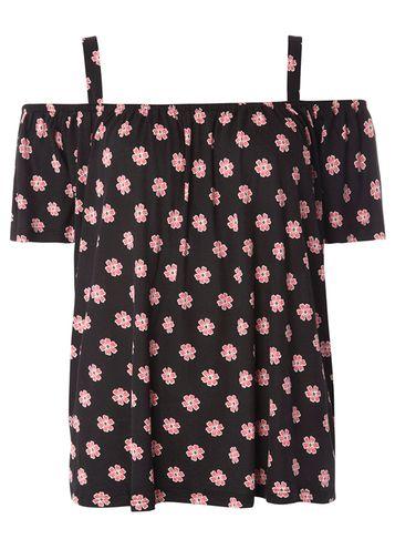 Dorothy Perkins Black Floral Cold Shoulder Top