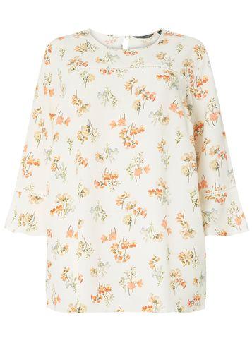 Dorothy Perkins Dp Curve Cream Floral Ladder Trim Top