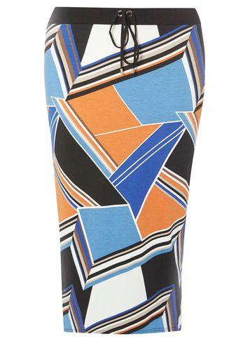 Dorothy Perkins Blue And Rust Abstract Printed Skirt