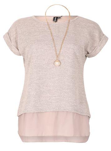 Dorothy Perkins *izabel London Beige Short Sleeve Top With Necklace