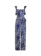 Dorothy Perkins *tall Blue Leopard Print Frill Jumpsuit