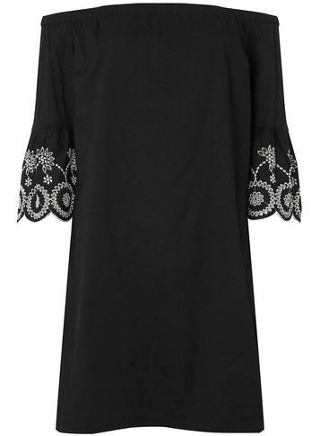 Dorothy Perkins *tall Black Broderie Bardot Cotton Dress