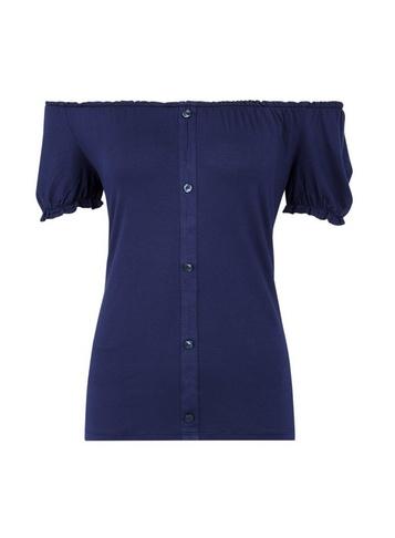 Dorothy Perkins *tall Navy Button Milkmaid Bardot Top