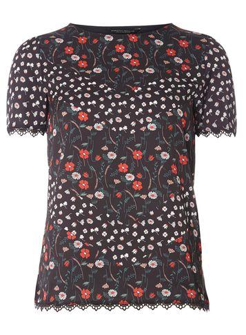 Dorothy Perkins Floral Pom Pom Trim T-shirt