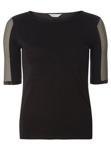 Dorothy Perkins Petite Black Textured Sleeve T-shirt