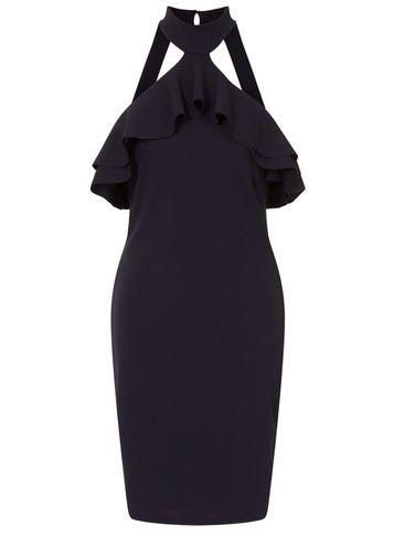 Dorothy Perkins *girls On Film Navy Frill Halter Neck Dress