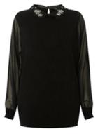Dorothy Perkins *dp Curve Black Embellished Collar Sheer Sleeve Jumper
