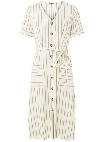 Dorothy Perkins Cream Striped Linen Button Detail Shirt Dress