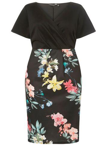 Dorothy Perkins *dp Curve Black Floral Print Scuba Wrap Dress