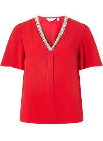 Dorothy Perkins Petite Red Trim V-neck Top